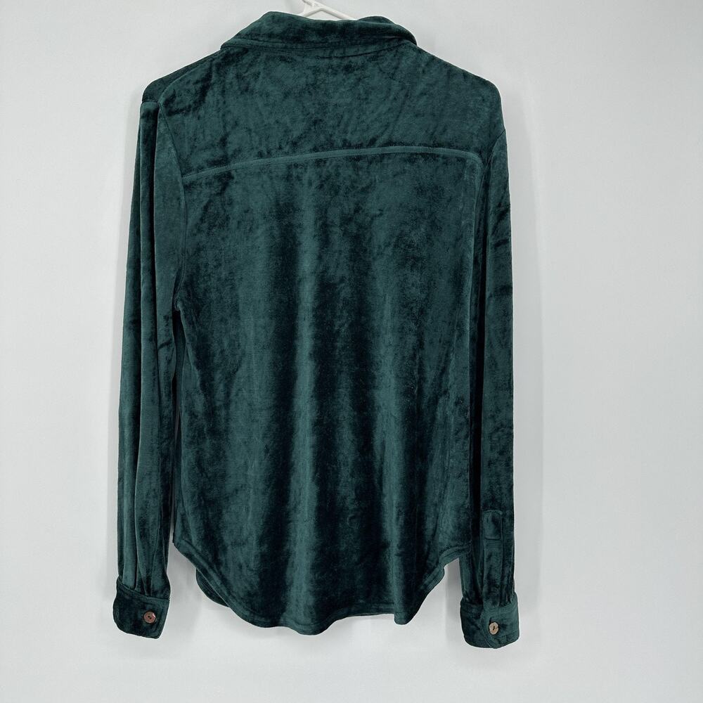Carole Little Shirt Womens Medium Green Velvet Velour Button Front Long Sleeve - Picture 8 of 11